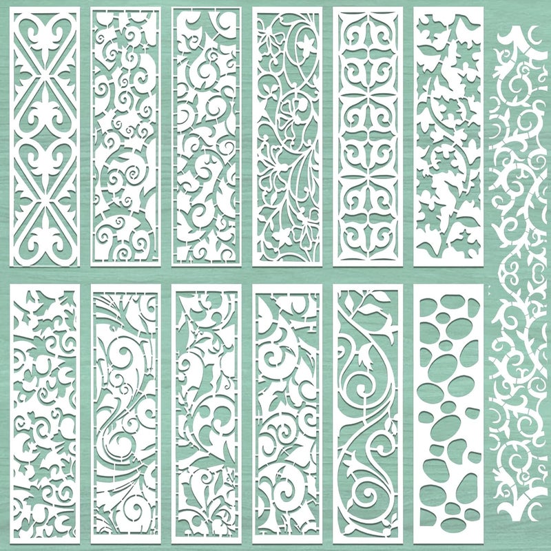 Resflyar 12 PCS Border Stencils for Painting, 11 x 3 Inch Leaf Texture Reusable Plastic Paint Templates for Painting on Wood Wall, Border Stencils for House Furniture Canvas Fabric DIY Art Cake Decor - Image 1
